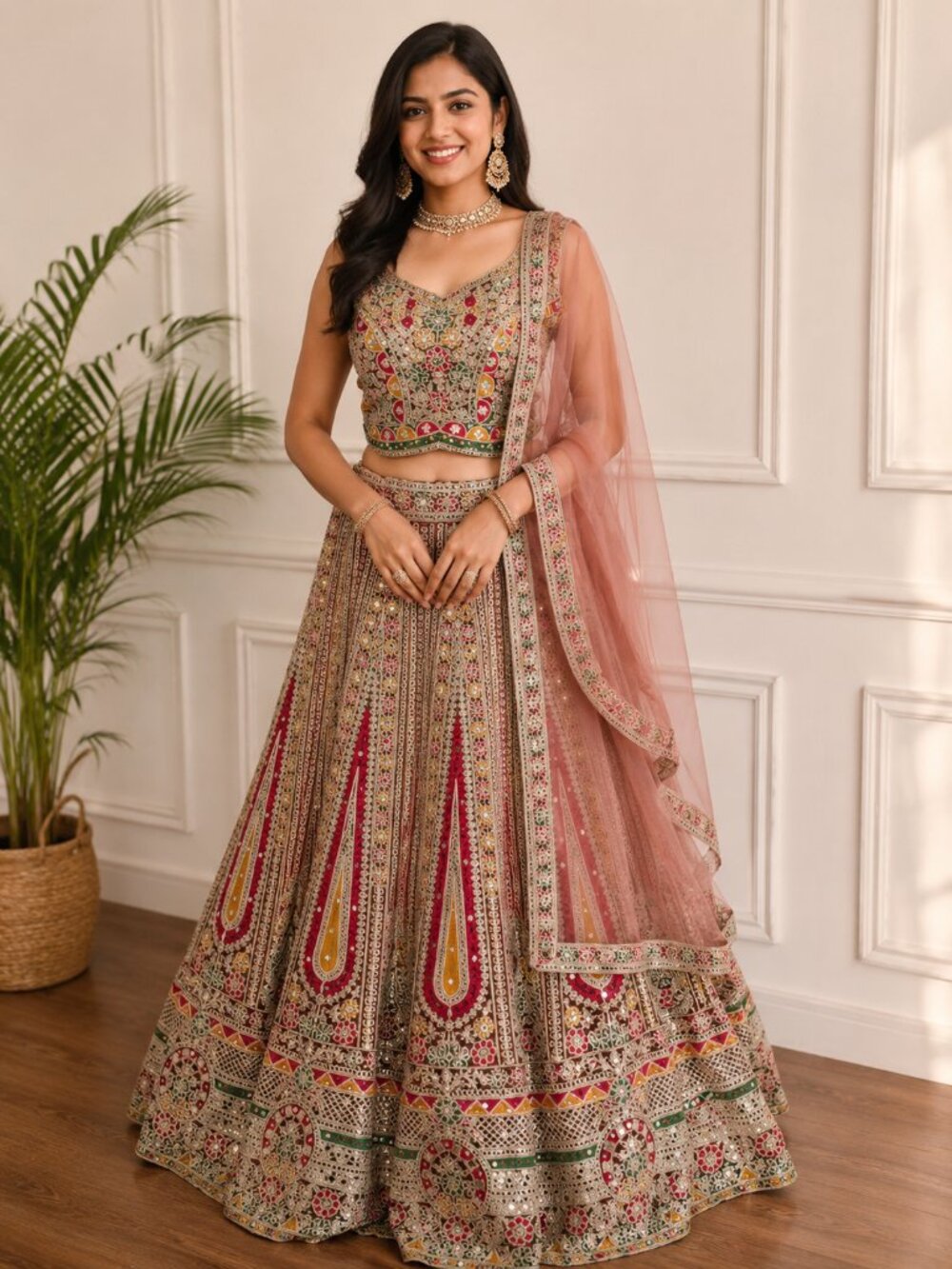 Multicolor Embroidered Lehenga Choli Set | Indian Wedding Outfit